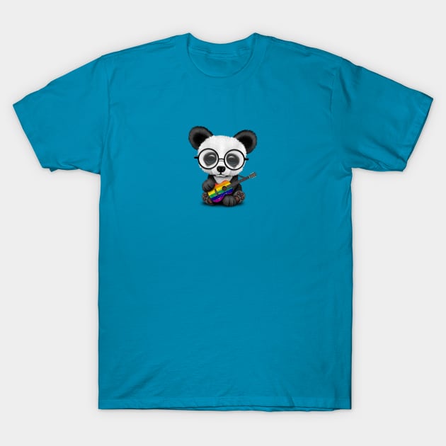 Baby Panda Playing Rainbow Flag Guitar T-Shirt by jeffbartels